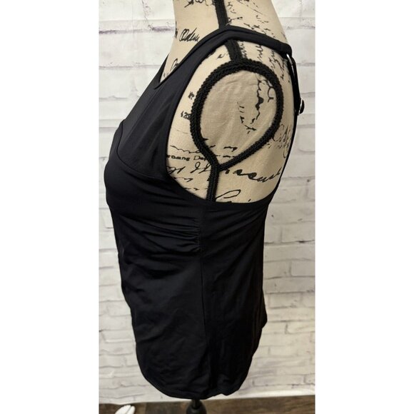 Lands End Size 10 Tankini Swimsuit Mesh Top Stay Put Liner Modest Black - Picture 3 of 10